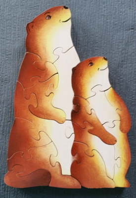 Puzzle Marmotte et son petit - Puzzle Animal Montagne Puzzle en bois peint - Puzzle artisanal en bois