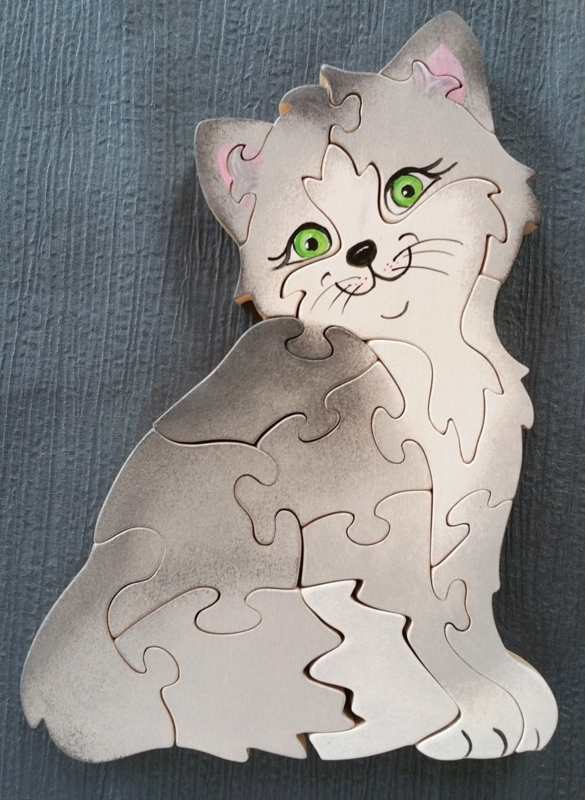 Puzzle chat - Puzzle en bois peint - Puzzle artisanal en bois