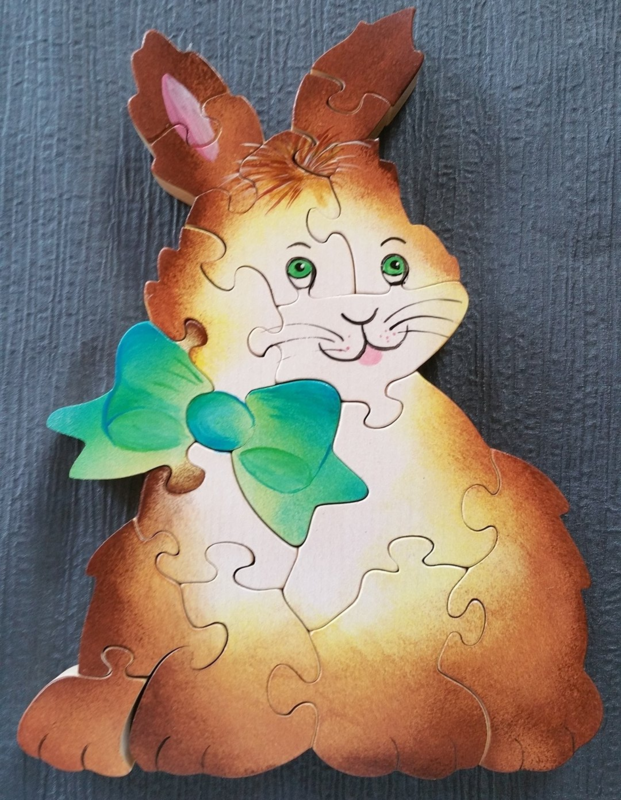 Puzzle grand lapin- Puzzle en bois peint - Puzzle artisanal en bois