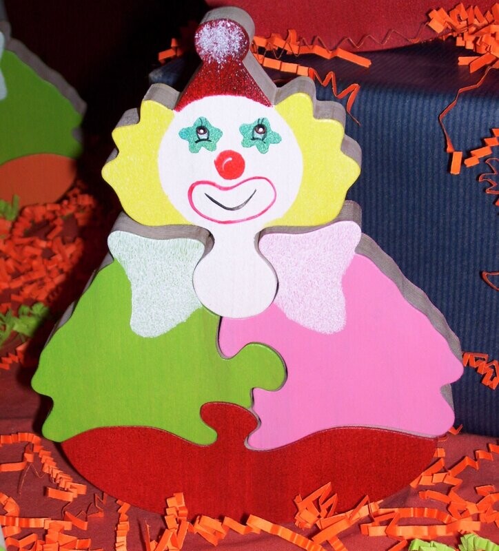 Puzzle clown - Puzzle bois peint - Puzzle artisanal en bois