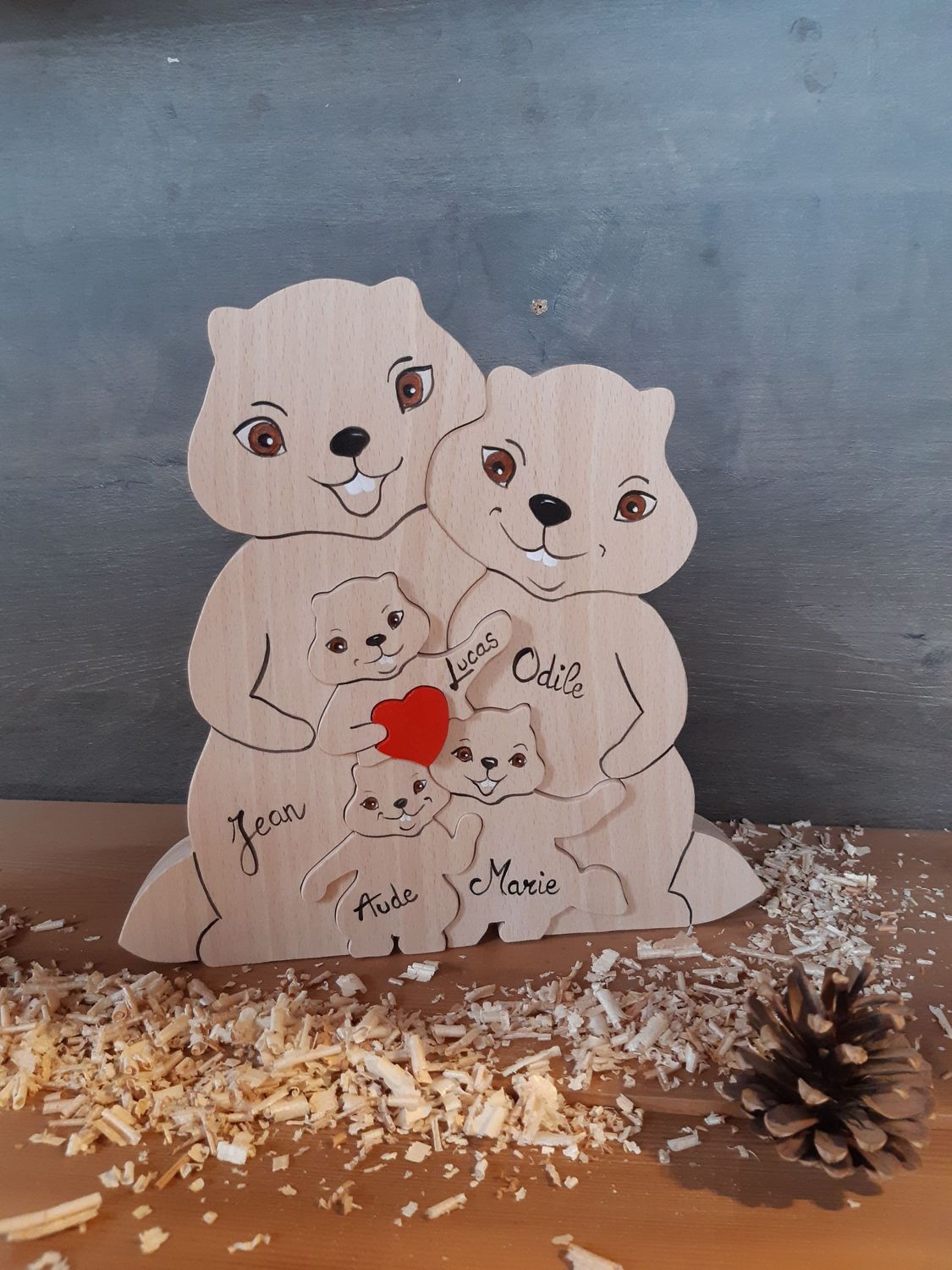 Puzzle Famille - Puzzle Marmotte- Puzzle en bois - puzzle artisanal - deco bois