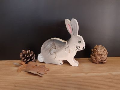 Puzzle lapin- Puzzle bois peint - Puzzle artisanal en bois