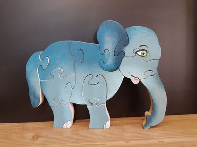 Puzzle elephant - Puzzle en bois peint - Puzzle artisanal en bois