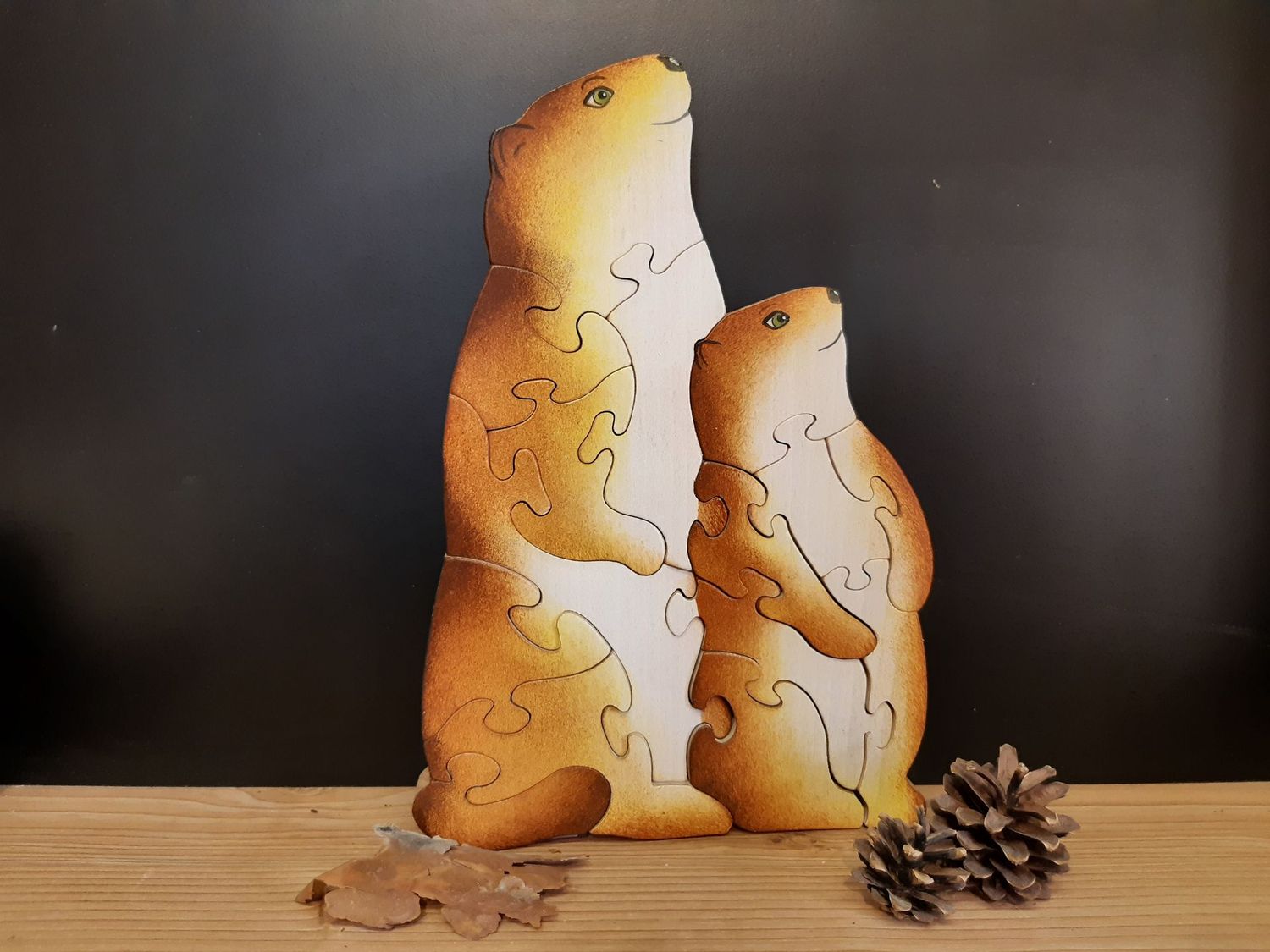 Puzzle Marmotte et son petit - Puzzle bois pour enfant - Jeu inspiré de la faune alpine Puzzle Marmotte et son petit - Puzzle bois pour enfant - Jeu inspiré de la faune alpine