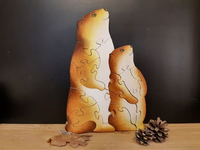 Puzzle Marmotte et son petit - Puzzle bois pour enfant - Jeu inspiré de la faune alpine