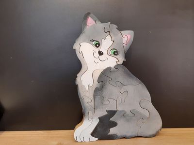 Puzzle chat - Puzzle en bois peint - Puzzle artisanal en bois