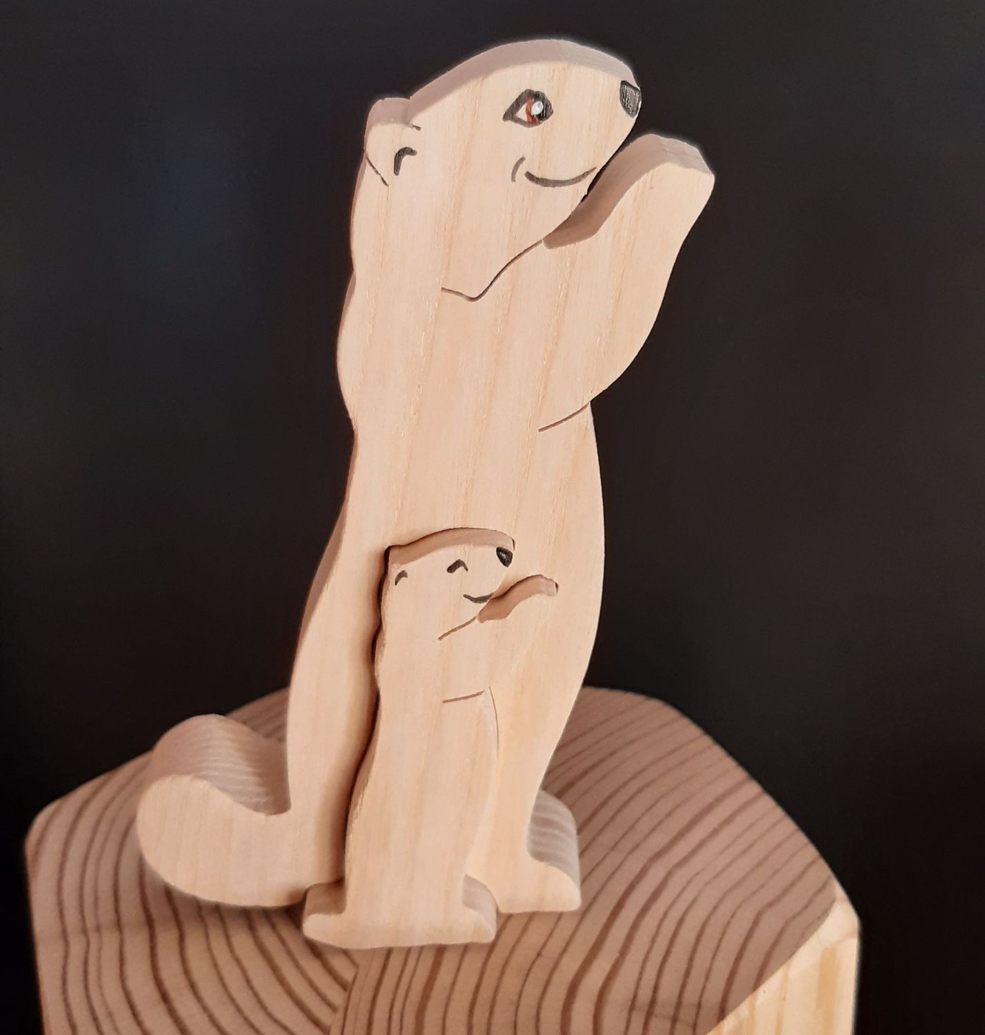 Figurine artisanale en bois - Maman et son petit - Animal de montagne