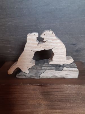Figurine artisanale en bois - Scène de vie - Faune alpine