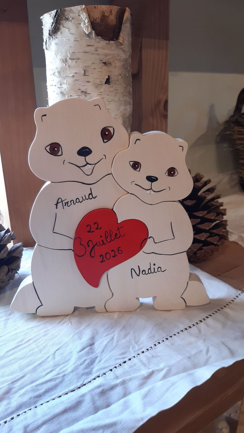 Puzzle Couple- Puzzle Marmotte- Puzzle en bois - puzzle artisanal - deco bois Puzzle Couple- Puzzle Marmotte- Puzzle en bois - puzzle artisanal - deco bois