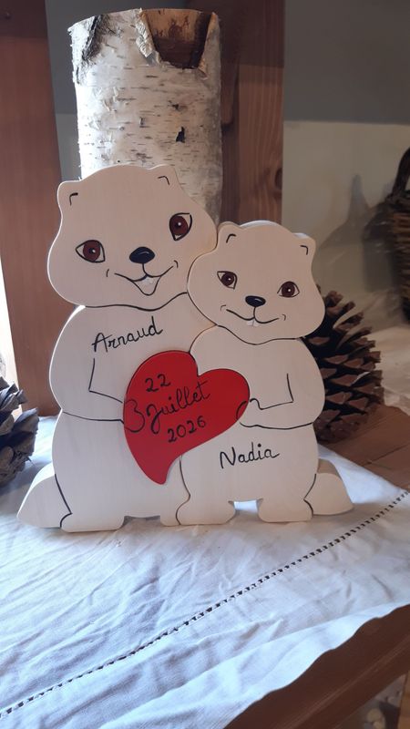 Puzzle Couple- Puzzle Marmotte- Puzzle en bois - puzzle artisanal - deco bois