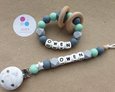 Personalised Teething Toy &amp; Dummy Clip