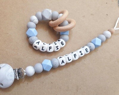 Personalised Silicone Baby Teething Toy, Personalised Dummy Clip 