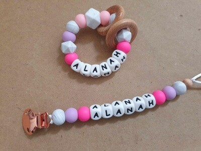 Personalised Silicone Baby Teething Toy, Personalised Dummy Clip 