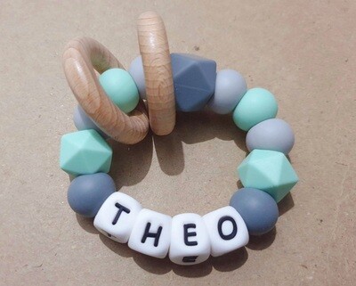 Personalised Silicone Teething Toy Baby Rattle 