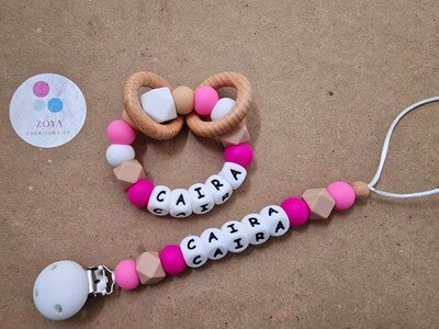 Personalised Teething Toy &amp; Dummy Clip 