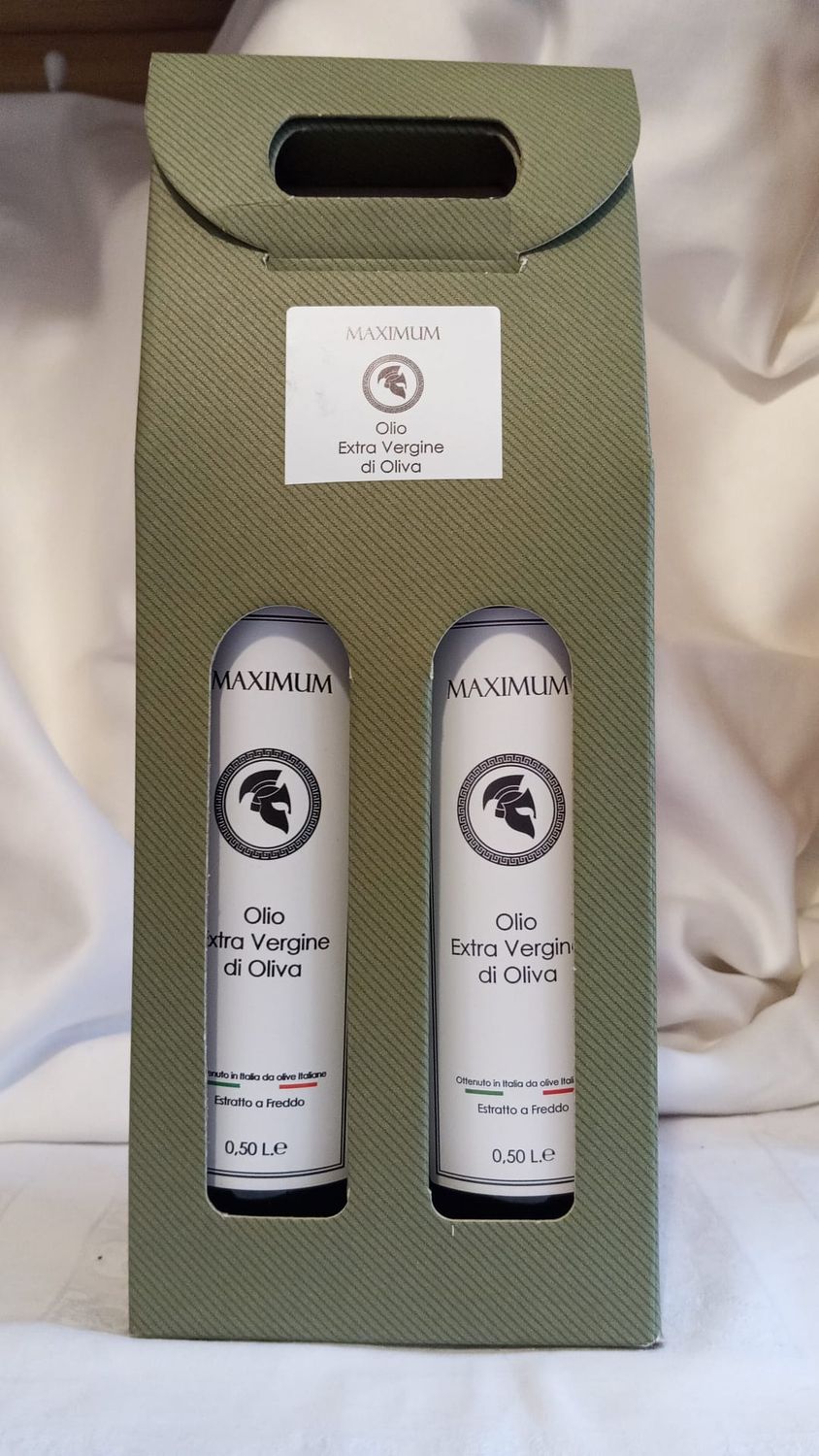 CONFEZIONE  DA DUE BOTTIGLIE DA 500 ML DI OLIO EVO MAXIMUM PRODUZIONE ANNO 2024
