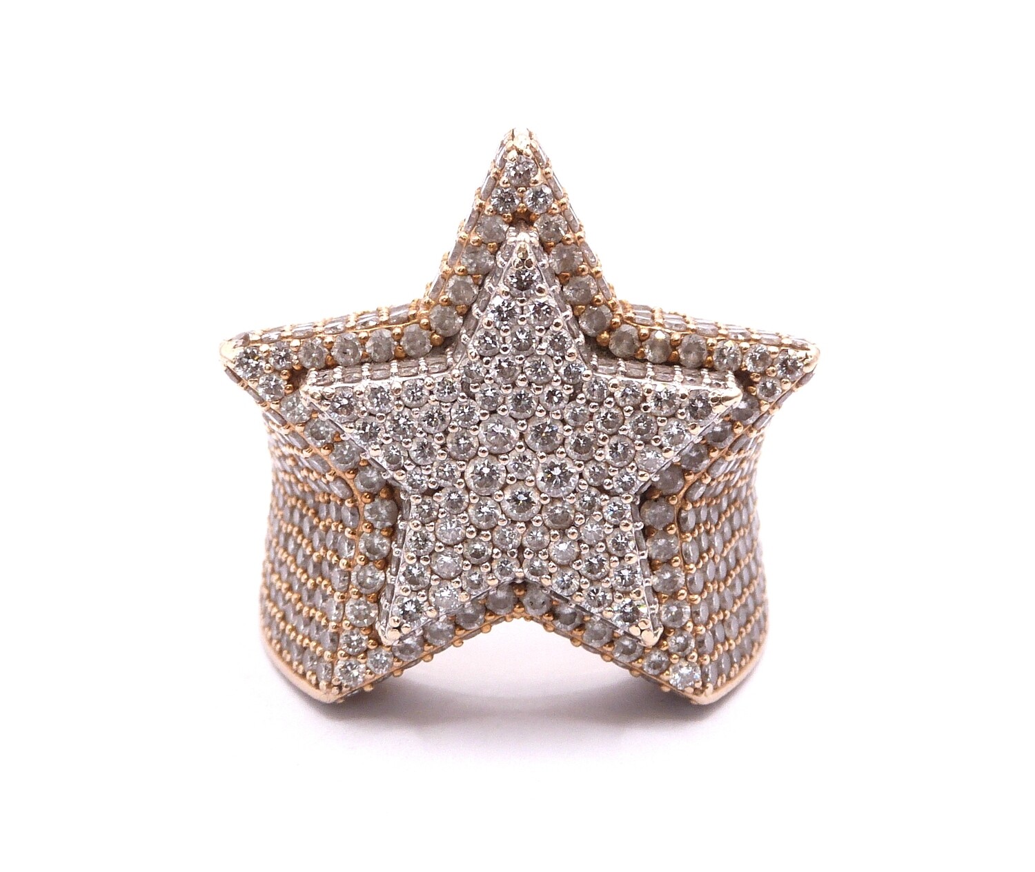 Large 9ct Yellow Gold Diamond Set Star Ring 21.7g (Pre Owned)