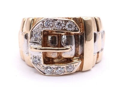 9ct Yellow Gold Mens Buckle Ring Set With Cubic Zircona 43.5g (Pre-Owned)