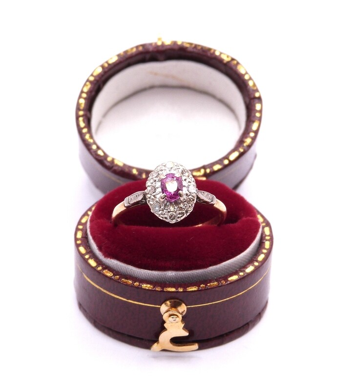 18ct Yellow Gold & Platinum, Diamond & Ruby Cluster Ring (Pre Owned)