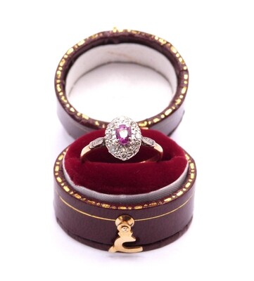 18ct Yellow Gold & Platinum, Diamond & Ruby Cluster Ring (Pre Owned)