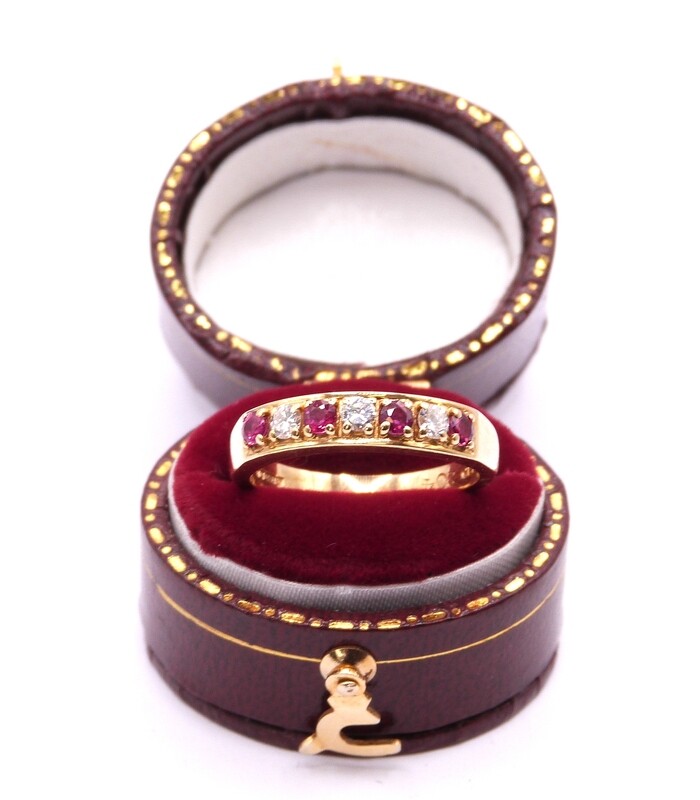 18ct Yellow Gold Diamond & Ruby Half Eternity Ring (Pre Owned)