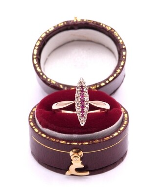 18ct Yellow Gold Diamond & Ruby Navette Ring (Pre Owned)