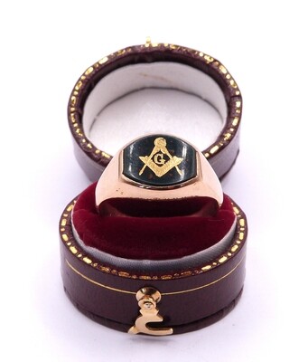 9ct Yellow Gold Masonic Bloodstone Signet Ring (Pre Owned)