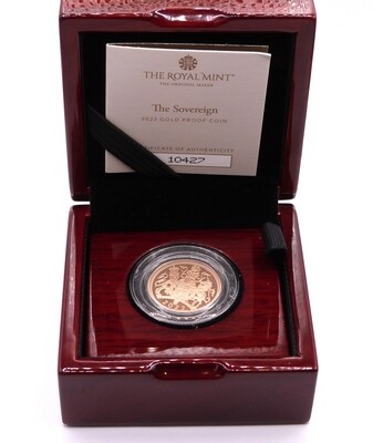 Gold Proof 22ct Full Sovereign 2022 Royal Mint With Box & COA