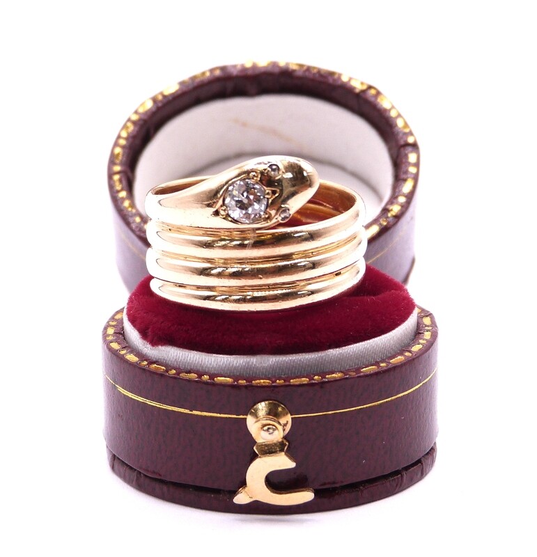 Antique Deakin & Francis 18ct Yellow Gold Old Cut Diamond Snake Ring Dated 1893 (Pre Owned)