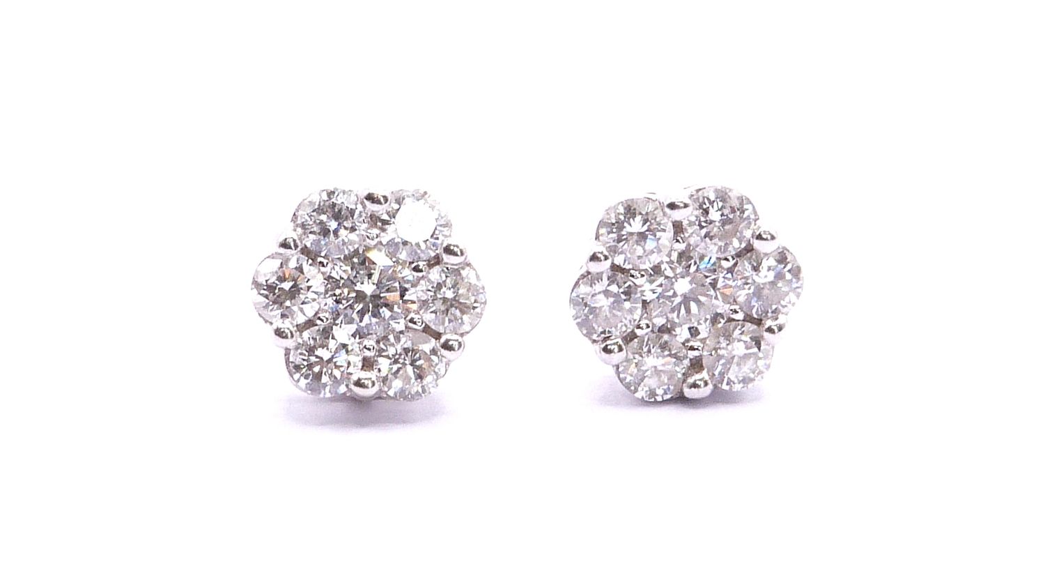 18ct White Gold Diamond Cluster Earrings 1.10ct Total Diamond Weight (Pre Owned) 18ct White Gold Diamond Cluster Earrings 1.10ct Total Diamond Weight (Pre Owned)