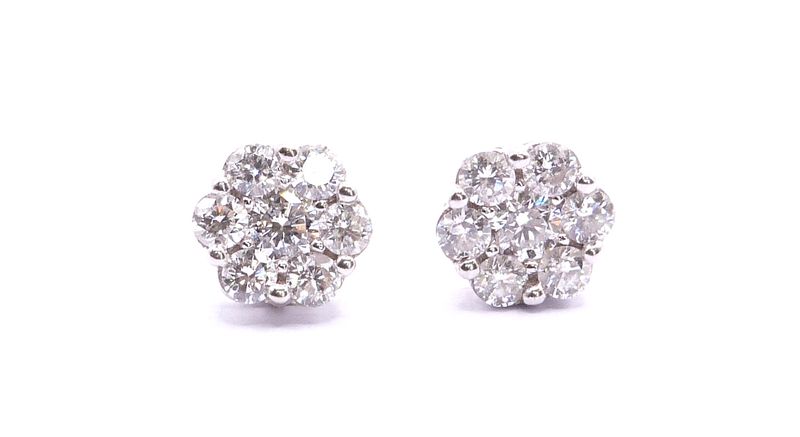 18ct White Gold Diamond Cluster Earrings 1.10ct Total Diamond Weight (Pre Owned)