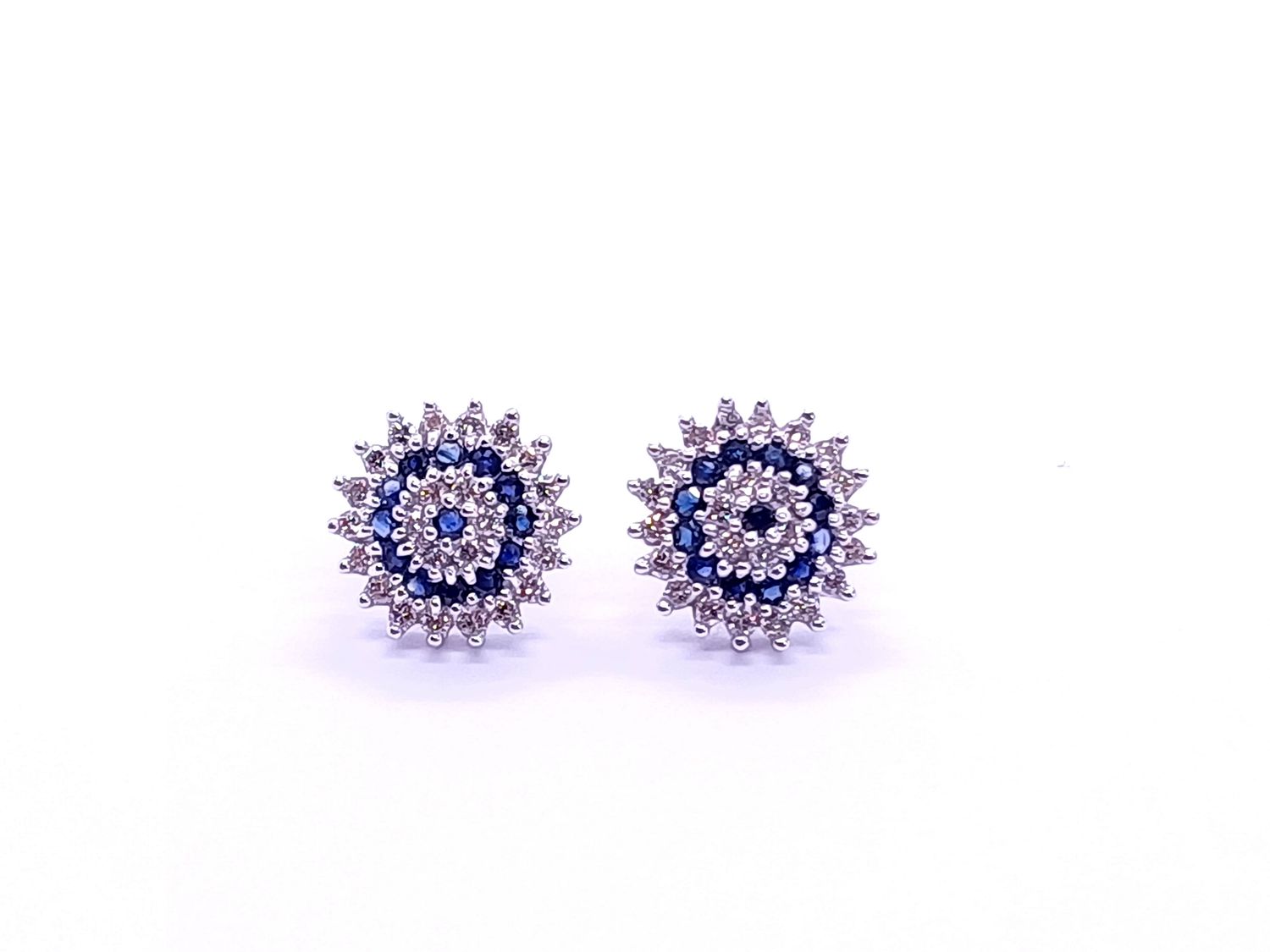 9ct Gold Sapphire and Diamond Cluster Earrings (Pre Owned)