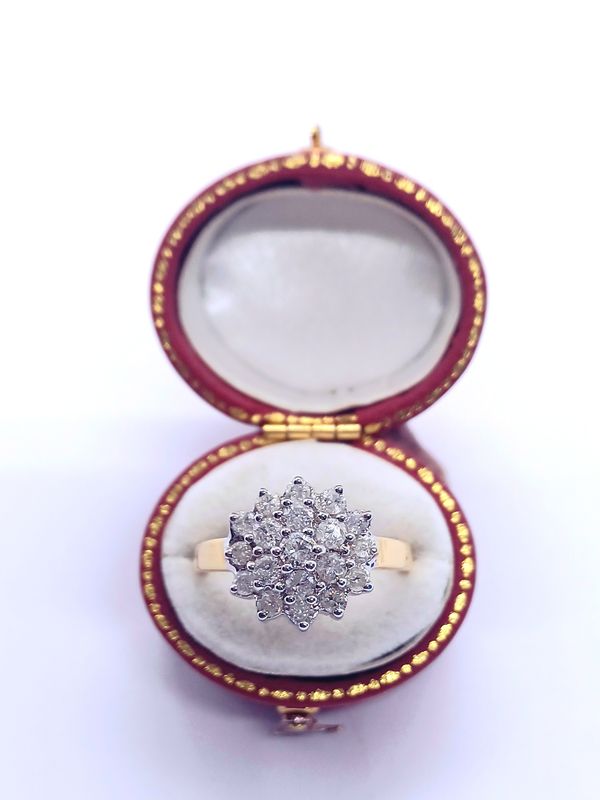 18 CT Yellow Gold 1.00ct Diamond Cluster Ring (Pre Owned)