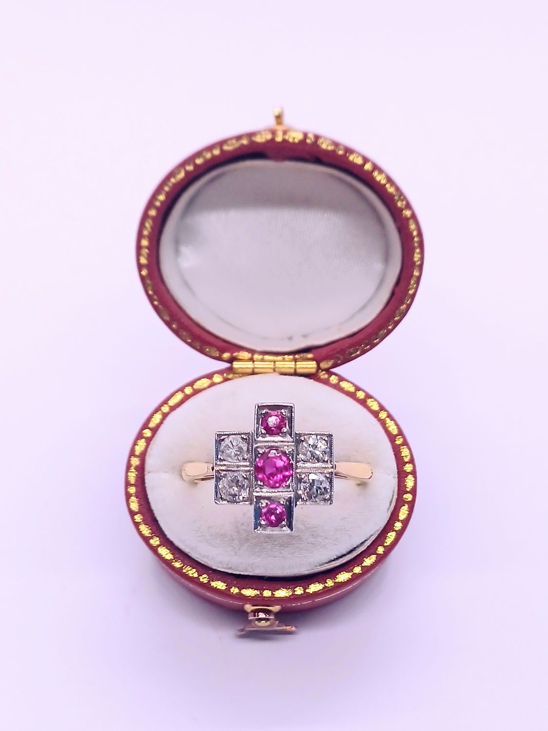 18 CT Yellow Gold Art Deco Ruby and Diamond Ring (Pre Owned)