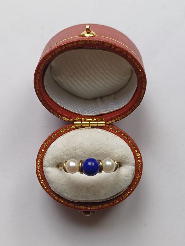 9CT Yellow Gold Lapis and Pearl Ring (Pre Owned)