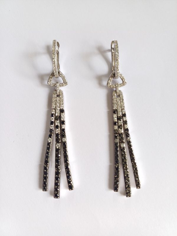 14CT White Gold Contemporary Black Diamond Drop Earrings (Pre Owned)