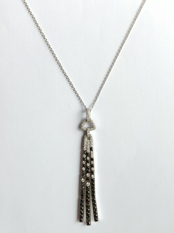 14CT White Gold Contemporary Black Diamond Drop Necklace  (Pre Owned)