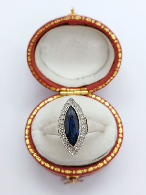 18CT White Gold Sapphire and Diamond Marquise Cluster Ring  (Pre Owned)