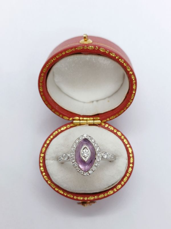 18CT White Gold Amethyst and Diamond Art Deco Style Cluster Ring  (Pre Owned)