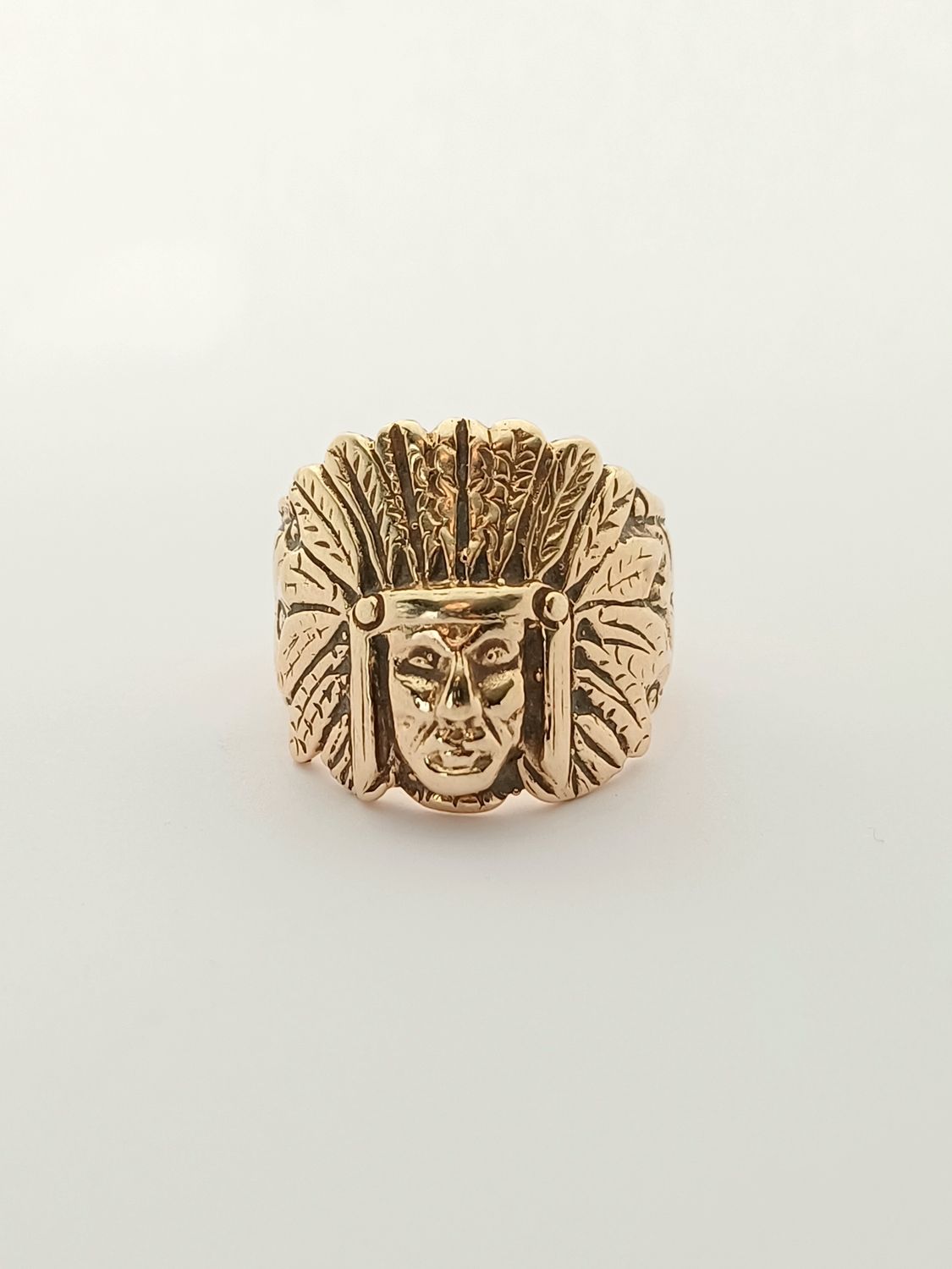 9ct Yellow Gold Native American Chief Head Ring (Pre Owned)