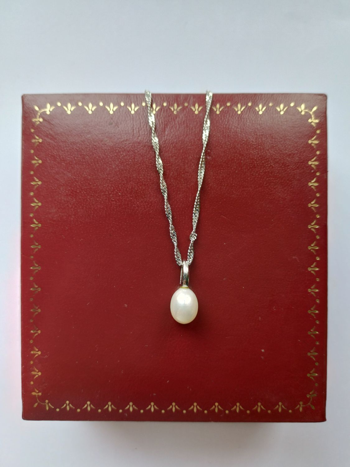 9ct White Gold Pearl Pendant and Twisted Rope Chain  (Pre Owned)