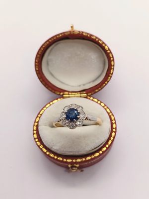 Edwardian 14ct Gold & Platinum Sapphire Diamond Daisy Cluster (Pre Owned)