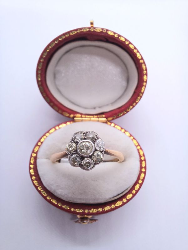 Victorian 18ct Gold & Platinum Diamond Daisy Cluster Ring (Pre Owned)