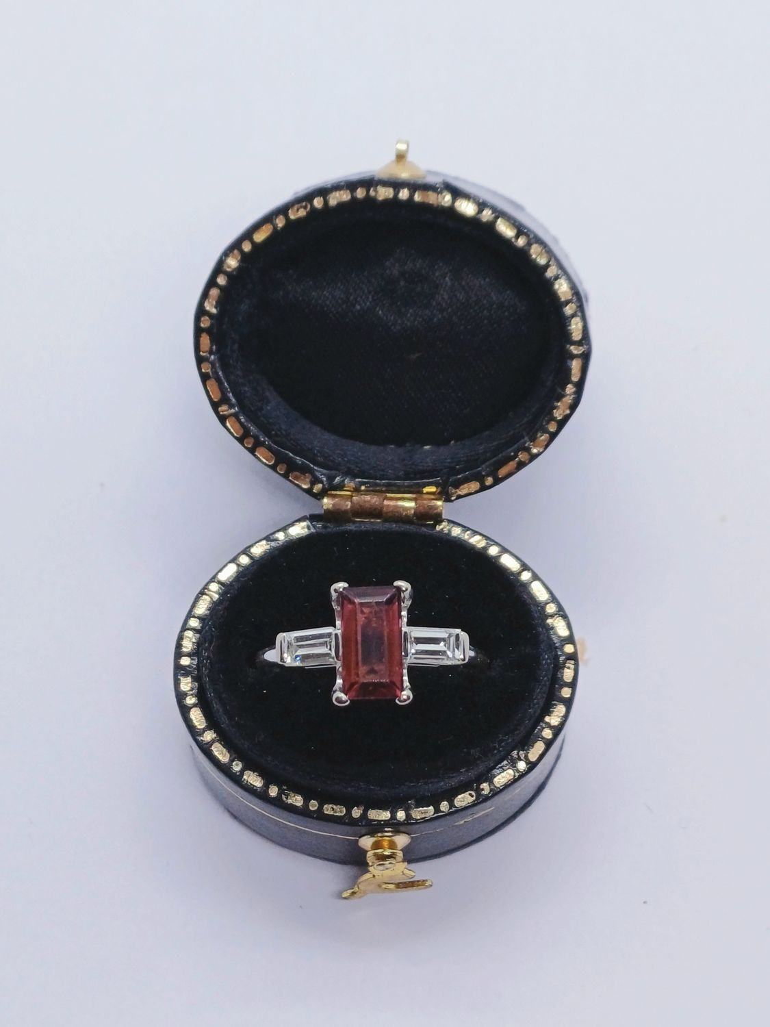 18CT White Gold and Platinum Tourmaline and Diamond Art Deco Ring (Pre Owned)