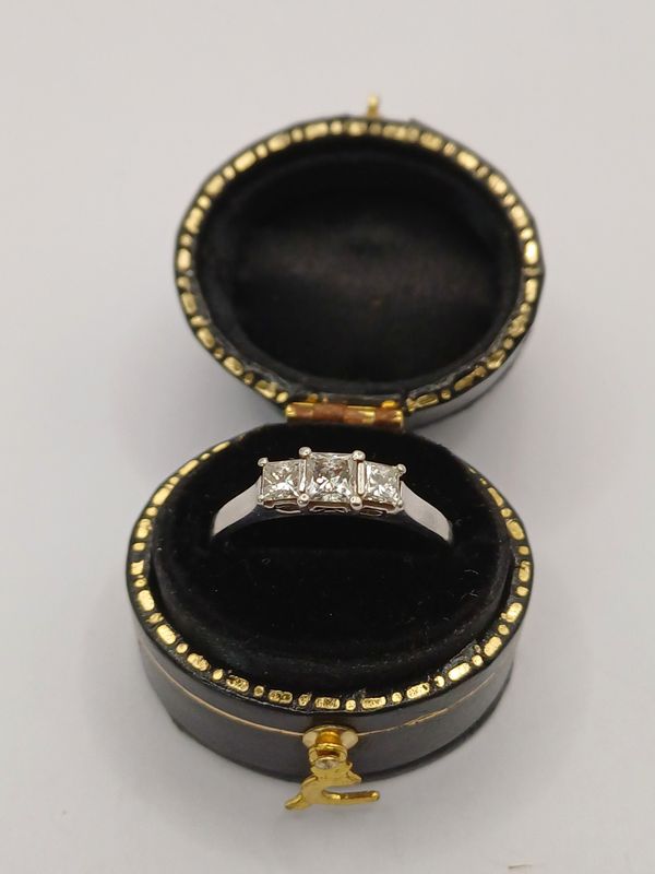 Platinum Princess Cut Trilogy Ring set with 3 Princess Cut Diamonds 0.57ct