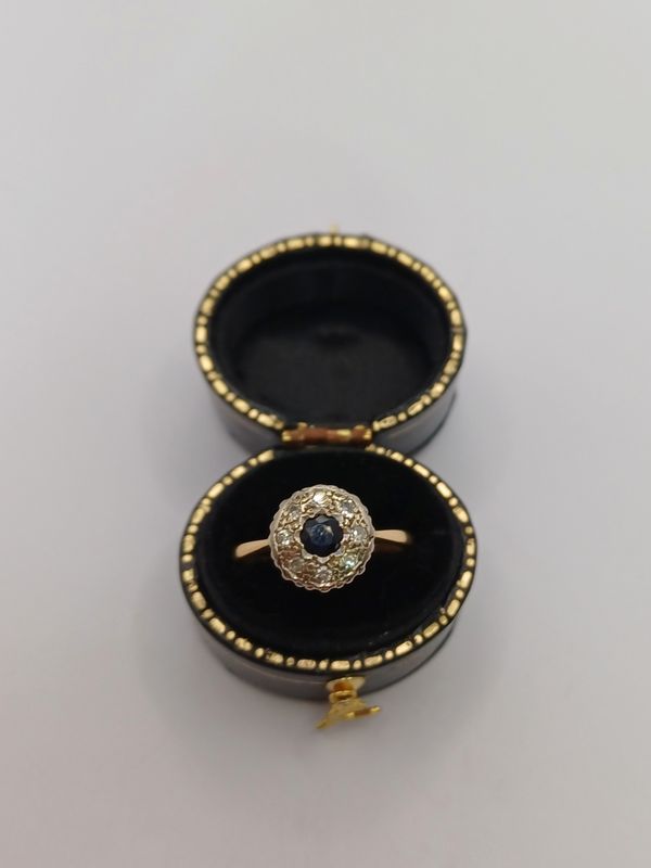 18 CT Yellow Gold Sapphire and Diamond Cluster Ring (Pre Loved)