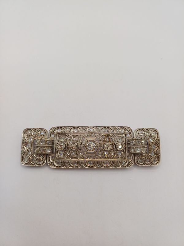 Art Deco Platinum Diamond Plaque Bar Brooch, circa 1920s. (Pre Owned)