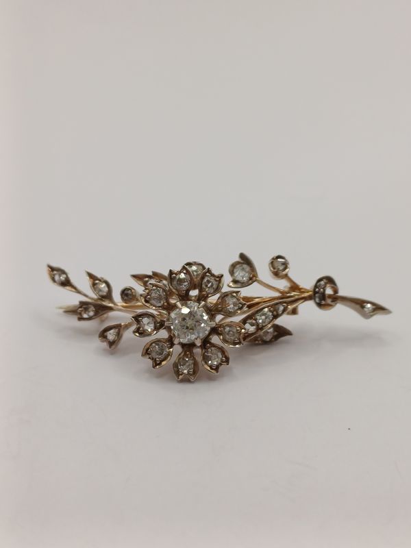 Beautiful Gold Silver Diamond Victorian Floral Brooch.
