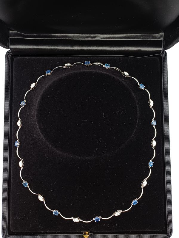 18CT White Gold Sapphire and Diamond Collarette Necklace
