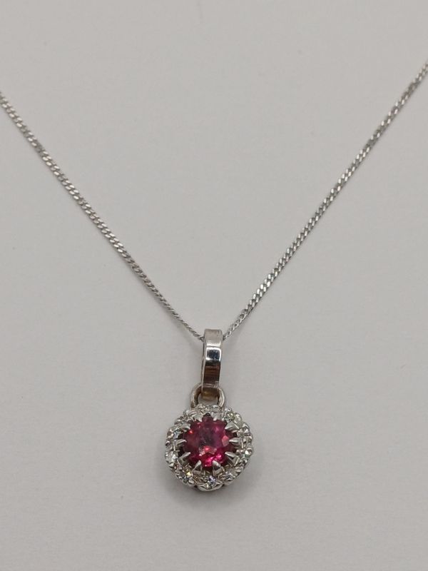 15CT White Gold Edwardian Ruby and Diamond Cluster Pendant